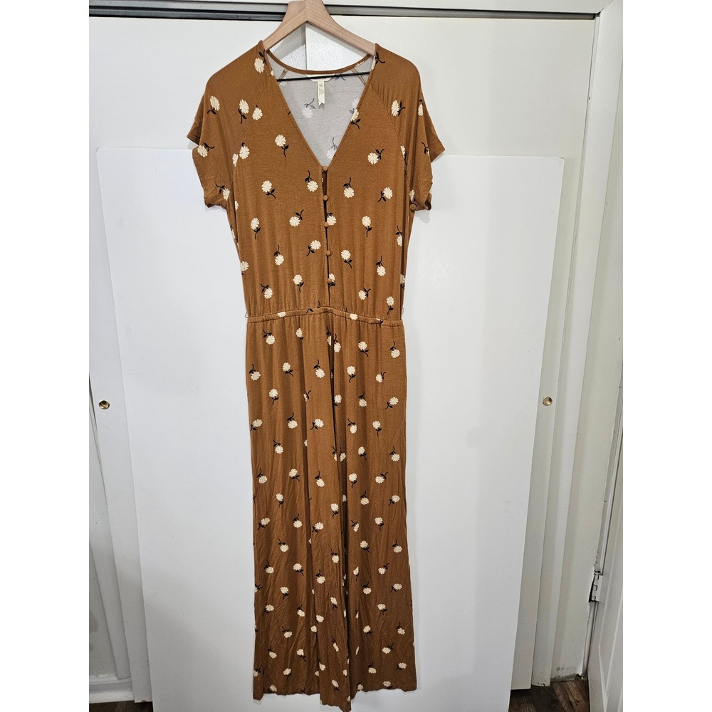 Matilda Jane Brown Floral Jumpsuit Wide Leg Button‎ Front V-Neck 28622R Womens M